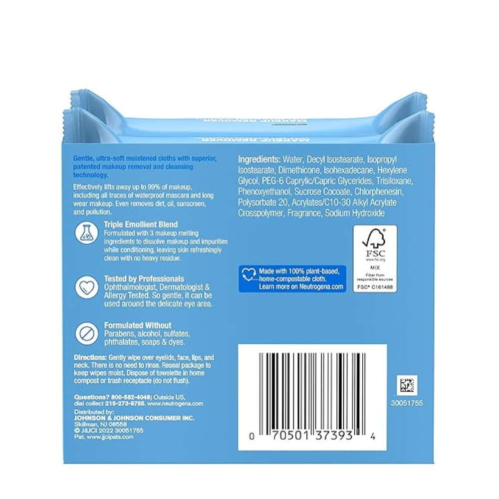 Neutrogena Makeup Remover Wipes, Ultra-Soft Cleansing Facial Towelettes